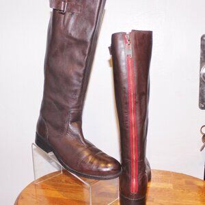 $199 Steve Madden Leather Top Buckle Riding Style Knee High Boot Back Red Zipper